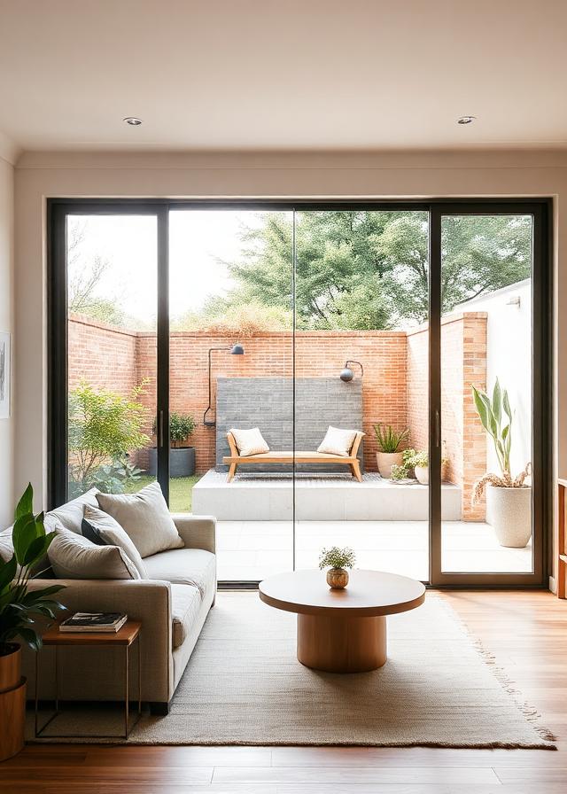 Living room opening onto a walled garden