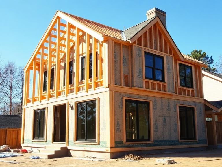 Home extension under construction with new timber framing