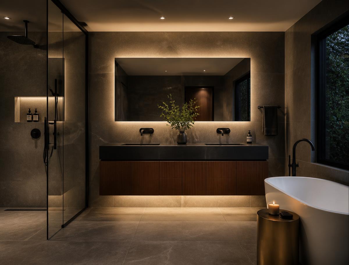 Renovated bathroom with floating vanity